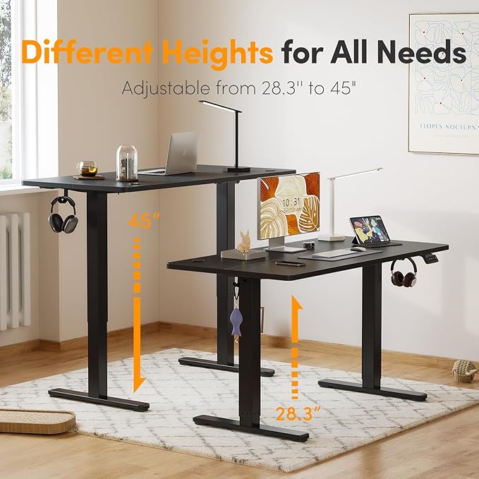 Cubiker 63 x 24 Inch Standing Desk, Stand up Height Adjustable Home Office Electric Table, Sit Stand Desk with Splice Board, Black Frame & Black Desktop - LeafyLoom