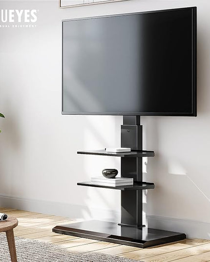 FITUEYES Iron Base Universal Floor TV Stand with Swivel Mount Space Saving for 26-65 Inch LED LCD OLED Plasma Flat Panel or Curved Screen TVs Height Adjustable Wire Management with 2 Shelves Black - LeafyLoom