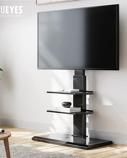 FITUEYES Iron Base Universal Floor TV Stand Swivel Tilt Mount TV Stand Base for 32-75 Inch TVs Corner TV Stand with Height Adjustable Entertainment Shelves Wire Management (Black) - LeafyLoom