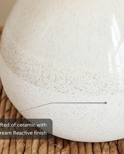 Set of 2 Ceramic Table Lamp for Bedroom, Small Table Lamp White Farmhouse Rustic Lamp Set Bedside Table Lamps for Nightstand Side Table Lamps for Living Room, 13.7IN - LeafyLoom