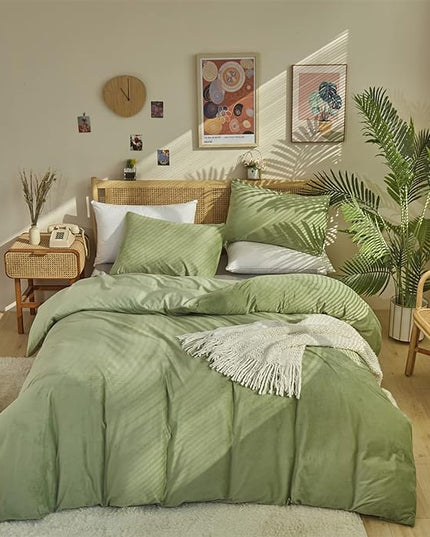Sage Velvet Comforter Sets Solid Sage Green Flannel Bedding Set Cal King Women 3 Pieces Sage Green Velvet Blanket Winter Bedding Set Men Sage Green Flannel Bed Comforter Set Cal King Bedding - LeafyLoom