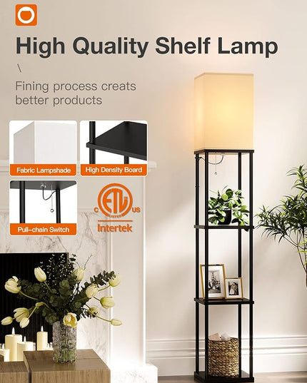 addlon Floor Lamp with Shelves with LED Smart RGB Bulb, 4-Tier Modern Shelf Display for Living Room, Bedroom and Office - Black - LeafyLoom
