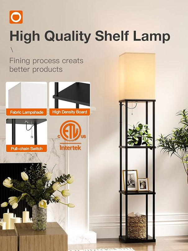 addlon Floor Lamp with Shelves with LED Smart RGB Bulb, 4-Tier Modern Shelf Display for Living Room, Bedroom and Office - Black - LeafyLoom