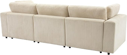 Morden Soft Corduroy Upholstered 3 Seater Sofa Couch with Removable Back Cushions and 5 Pillows for Living Room, Apartment, Office, 105", Beige-403 - LeafyLoom
