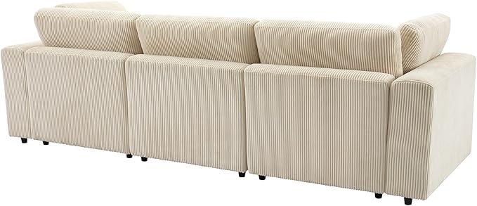 Morden Soft Corduroy Upholstered 3 Seater Sofa Couch with Removable Back Cushions and 5 Pillows for Living Room, Apartment, Office, 105", Beige-403 - LeafyLoom