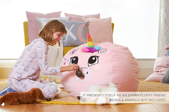 Aubliss Stuffed Animal Storage Bean Bag Chair Cover - Large Stuff 'n Sit Storage Organization for Kids - Toy Storage Bag - Chair Gifts for Girls (Large, Pink) - LeafyLoom
