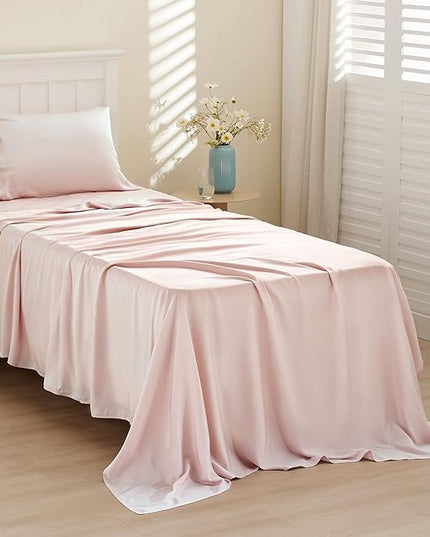 Bedsure Twin Sheets Set, Cooling Sheets Twin Size Bed Set, Rayon Derived from Bamboo, Twin Size Sheets, Breathable & Soft Bed Sheets, Hotel Luxury Silky Bedding Sheets & Pillowcases, Pink - LeafyLoom
