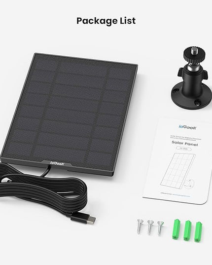ieGeek Solar Panel for Wireless Outdoor Security Camera, Compatible with DC 5V Rechargeable Battery Powered Surveillance Cam,5V 1A 3W Type C Port, 9.5ft Cable, Adjustable Mounting Bracket(No Camera) ieGeek