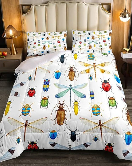 Erosebridal Kids Dragonfly Down Comforter, Ladybug Insect Comforter Set King Size for Children Boys Girls Teens, Reptile Pattern Bedding Comforters Colorful Lightweight Duvet Insert Bed Decorative - LeafyLoom