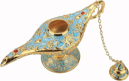 Legend Aladdin Lamp Magic Genie Wishing Light, Classic Arabian Nights Costume Props Lamp Table Decor for Home Wedding Party Halloween Birthday Beautiful Gift Toy for Women Girl (Lake Blue) - LeafyLoom