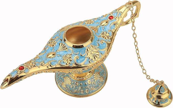 Legend Aladdin Lamp Magic Genie Wishing Light, Classic Arabian Nights Costume Props Lamp Table Decor for Home Wedding Party Halloween Birthday Beautiful Gift Toy for Women Girl (Lake Blue) - LeafyLoom