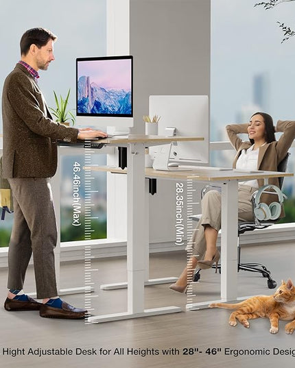 Sweetcrispy Electric Standing Desk, 40 x 24in Adjustable Height Electric Stand up Desk Standing Computer Desk Home Office Desk Ergonomic Workstation with 3 Memory Controller, Bamboo Texture - LeafyLoom