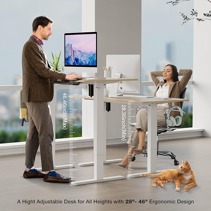 Sweetcrispy Electric Standing Desk, 40 x 24in Adjustable Height Electric Stand up Desk Standing Computer Desk Home Office Desk Ergonomic Workstation with 3 Memory Controller, Bamboo Texture - LeafyLoom