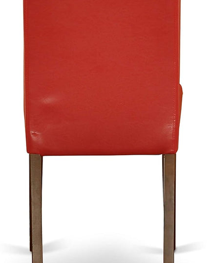 East West Furniture ANAB3-MAH-72 3 Piece Dinette Set for Small Spaces Contains a Round Kitchen Table with Pedestal and 2 Firebrick Red Faux Leather Parsons Chairs, 36x36 Inch - LeafyLoom
