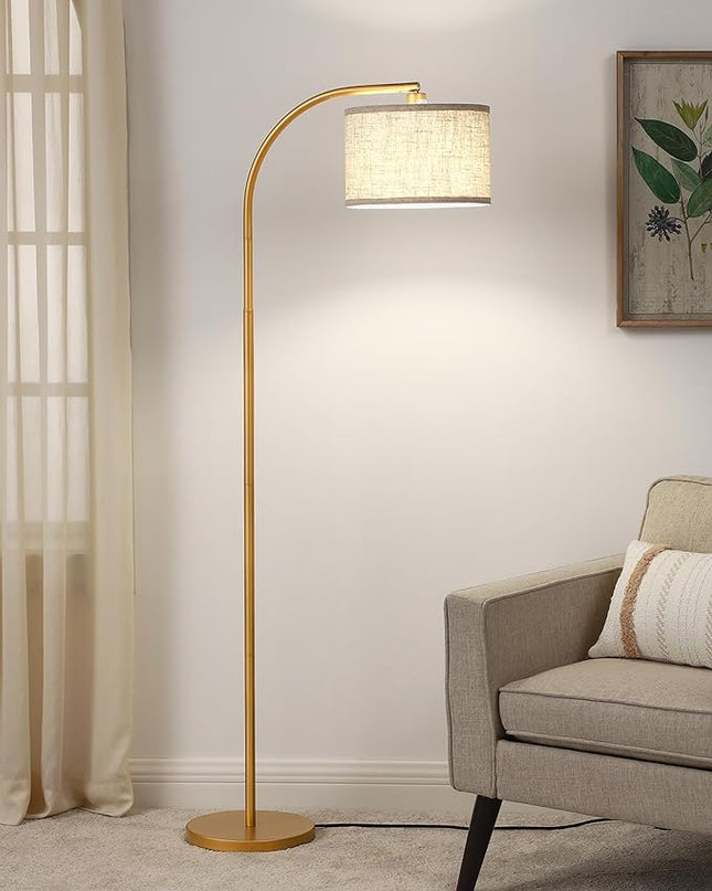 DEWENWILS Gold Arched Floor Lamps for Living Room, Boho Standing Arc Lamp with Adjustable Lampshade, Mid Century Modern Reading Light with Foot Switch for Bedroom, Home Office, Nursery - LeafyLoom