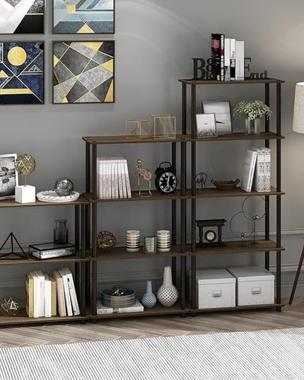 Furinno Turn-N-Tube 4-Tier Multipurpose Shelf Display Rack, Round Tubes, Walnut/Brown - LeafyLoom