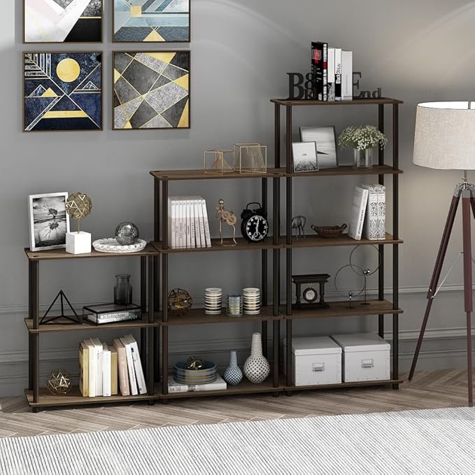 Furinno Turn-N-Tube 4-Tier Multipurpose Shelf Display Rack, Round Tubes, Walnut/Brown - LeafyLoom