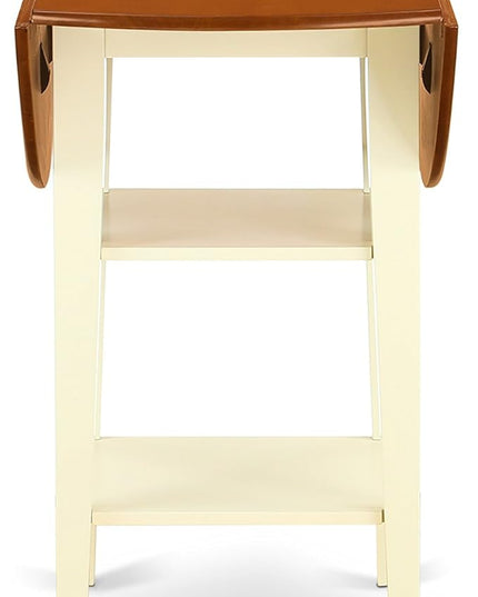 East West Furniture SUKE5H-BMK-W Sudbury 5 Piece Kitchen Counter Height Dining Set Includes a Round Table with Dropleaf & Shelves and 4 Wooden Chairs, 42x42 Inch - LeafyLoom