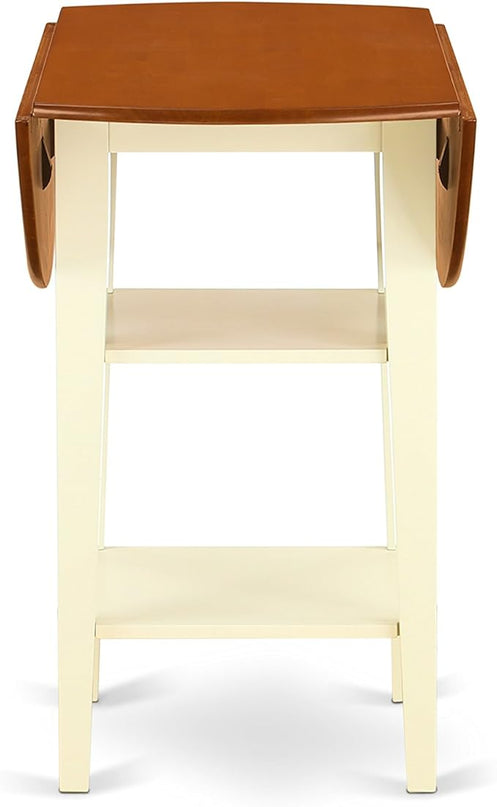 East West Furniture SUKE5H-BMK-W Sudbury 5 Piece Kitchen Counter Height Dining Set Includes a Round Table with Dropleaf & Shelves and 4 Wooden Chairs, 42x42 Inch - LeafyLoom