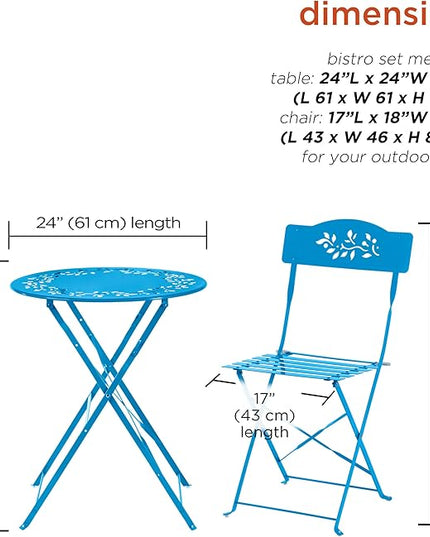 Alpine Corporation Indoor/Outdoor 3-Piece Bistro Set Folding Table and Chairs Patio Seating, Blue - LeafyLoom