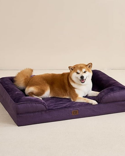 EHEYCIGA Orthopedic Dog Bed for Medium Dogs, Waterproof Memory Foam Medium Dog Beds with Sides, Non-Slip Bottom and Egg-Crate Foam Medium Dog Couch Bed with Washable Removable Cover, Purple EHEYCIGA