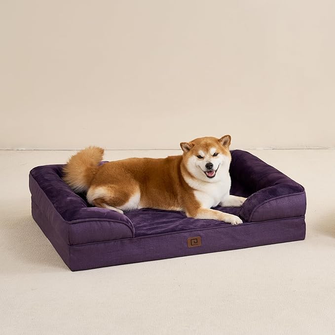 EHEYCIGA Orthopedic Dog Bed for Medium Dogs, Waterproof Memory Foam Medium Dog Beds with Sides, Non-Slip Bottom and Egg-Crate Foam Medium Dog Couch Bed with Washable Removable Cover, Purple EHEYCIGA