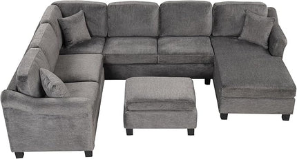 122.1" Modern U-Shape Sectional Sofa with Right Side Chaise & Removable Ottoman, Velvet Upholstered Couch w/ 3 Pillows, for Living Room, Apartment, 122.1 Inch, Dark Gray - LeafyLoom