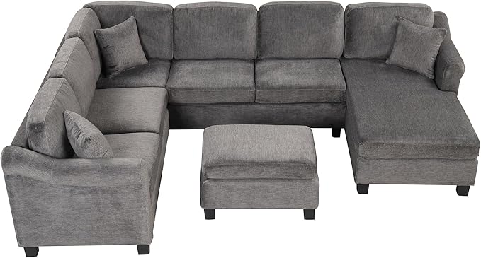 122.1" Modern U-Shape Sectional Sofa with Right Side Chaise & Removable Ottoman, Velvet Upholstered Couch w/ 3 Pillows, for Living Room, Apartment, 122.1 Inch, Dark Gray - LeafyLoom