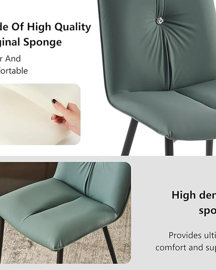 YOUTASTE Dining Chairs Set of 2 Mid Century Modern Upholstered Leather Kitchen Chairs Soft Padded Side Chairs Dinner Chairs with Metal Legs for Living Room Bedroom, Blue Gray - LeafyLoom