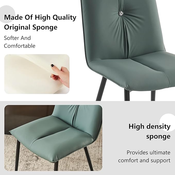 YOUTASTE Dining Chairs Set of 2 Mid Century Modern Upholstered Leather Kitchen Chairs Soft Padded Side Chairs Dinner Chairs with Metal Legs for Living Room Bedroom, Blue Gray - LeafyLoom