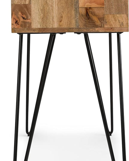 SIMPLIHOME Hunter SOLID WOOD and Metal 55 inch Wide Mid Century Modern Console Sofa Entryway Table in Natural with Storage, 2 Shelves, for the Living Room, Entryway and Bedroom - LeafyLoom