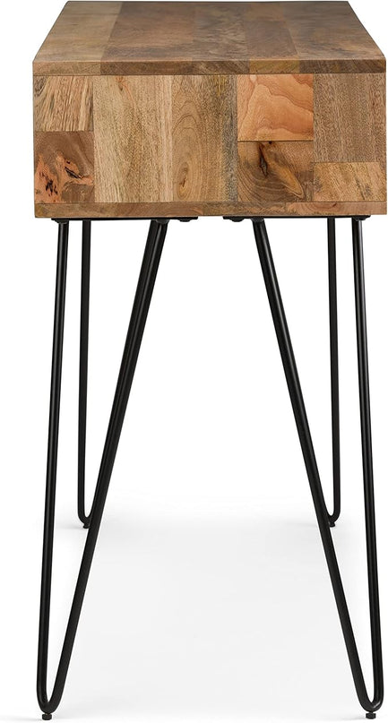 SIMPLIHOME Hunter SOLID WOOD and Metal 55 inch Wide Mid Century Modern Console Sofa Entryway Table in Natural with Storage, 2 Shelves, for the Living Room, Entryway and Bedroom - LeafyLoom