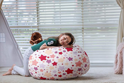 Wekapo Stuffed Animal Storage Bean Bag Chair Cover for Kids | Stuffable Zipper Beanbag for Organizing Children Plush Toys Large Premium Cotton Canvas (Large star, X-Large) - LeafyLoom