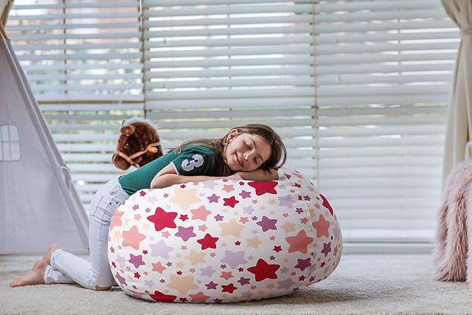 Wekapo Stuffed Animal Storage Bean Bag Chair Cover for Kids | Stuffable Zipper Beanbag for Organizing Children Plush Toys Large Premium Cotton Canvas (Large star, X-Large) - LeafyLoom