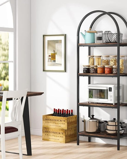 Tribesigns 4-Tier Open Bookshelf, 70.8" Industrial Arched Bookcase Storage Shelves with Metal Frame, Freestanding Display Rack Tall Shelving Unit for Office, Bedroom (Rustic Brown, 1PC) - LeafyLoom