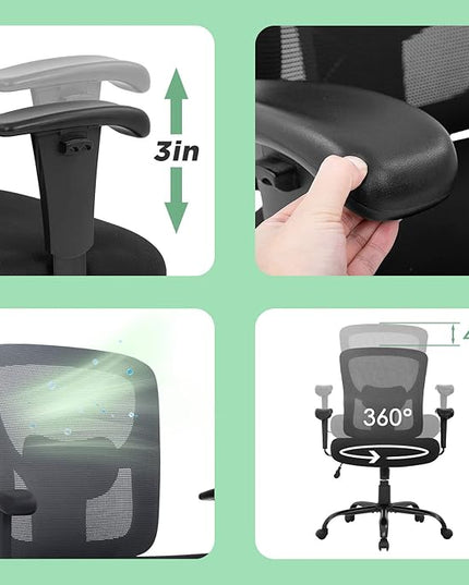 BestOffice Big and Tall Office Chair 500lbs Desk Chair Mesh Computer Chair with Lumbar Support Wide Seat Adjust Arms Rolling Swivel High Back Task Executive Ergonomic Chair for Home Office (Grey) - LeafyLoom