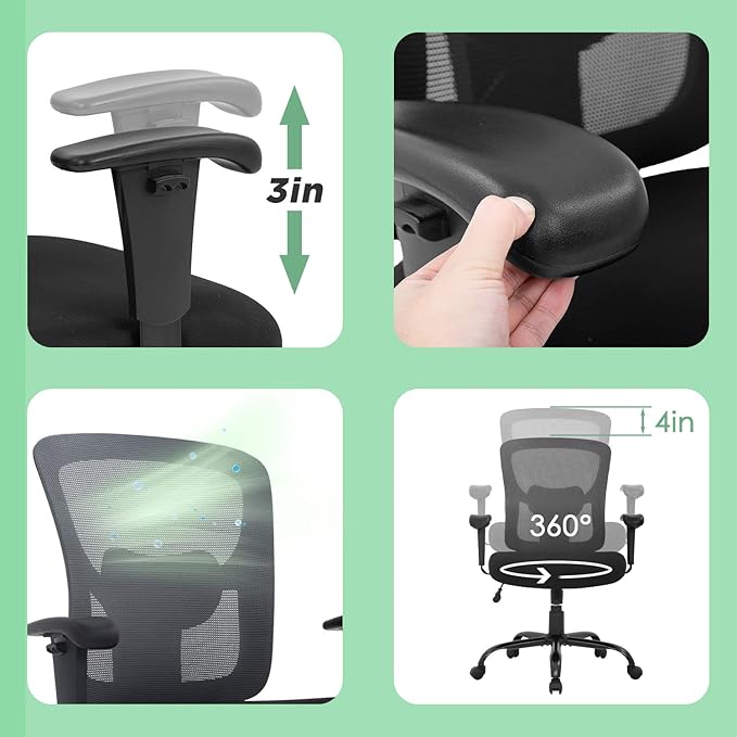 BestOffice Big and Tall Office Chair 500lbs Desk Chair Mesh Computer Chair with Lumbar Support Wide Seat Adjust Arms Rolling Swivel High Back Task Executive Ergonomic Chair for Home Office (Grey) - LeafyLoom