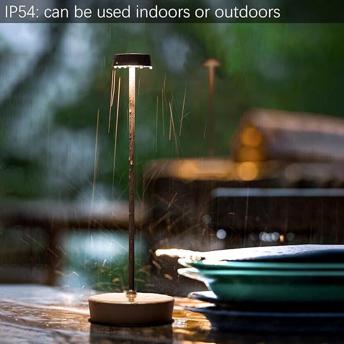 2 Pack Rechargeable Cordless Table Lamp Outdoor Portable LED Battery Operated Light - 3 Color Temperatures Touch Dimmable, IP54 Protection, Suitable for Indoor or Outside (Rust) - LeafyLoom