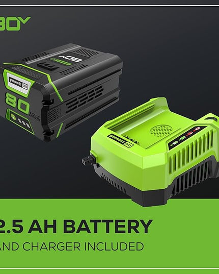 Greenworks Pro 80V (145 MPH / 580 CFM) Brushless Cordless Axial Leaf Blower, 2.5Ah Battery and Charger Included BL80L2510 & PRO 80V 2.0Ah Lithium-Ion Battery (Genuine Battery) - LeafyLoom