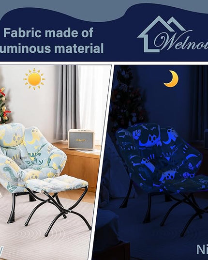 Welnow Toddler Kids Lazy Chair with Ottoman, Glow in The Dark Accent Comfy Lounge Children Armchair Couch with Removable Cover, Detachable Reading Chair with Footrest for Boy or Girl - LeafyLoom