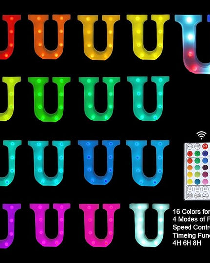 Letter LED Lights, 16 Colors Changing LED Marquee Letter Lights, Dimmable Night Lights for Wedding, Birthday, Holiday, Party, Bar, Christmas Decoration,Dorm Room Decor Multicolor U - LeafyLoom