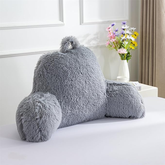 Aimuan Reading Pillow Bed Rest Wedge Large Adult Backrest Pillow with Arms Back Support for Sitting Up in Bed Cushion Incline Rest Sleeping Snoring Pillow,Light Grey Standard - LeafyLoom