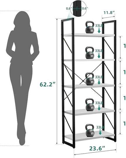 YITAHOME 5-Tier Bookshelf, Freestanding Black and White Book Shelf, Modern Minimalist Open Display Storage Book Shelves Standing Shelving Unit for Living Room Bedroom Home Office, White - LeafyLoom