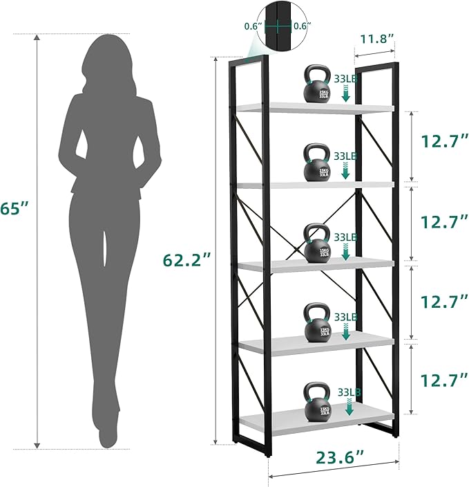 YITAHOME 5-Tier Bookshelf, Freestanding Black and White Book Shelf, Modern Minimalist Open Display Storage Book Shelves Standing Shelving Unit for Living Room Bedroom Home Office, White - LeafyLoom