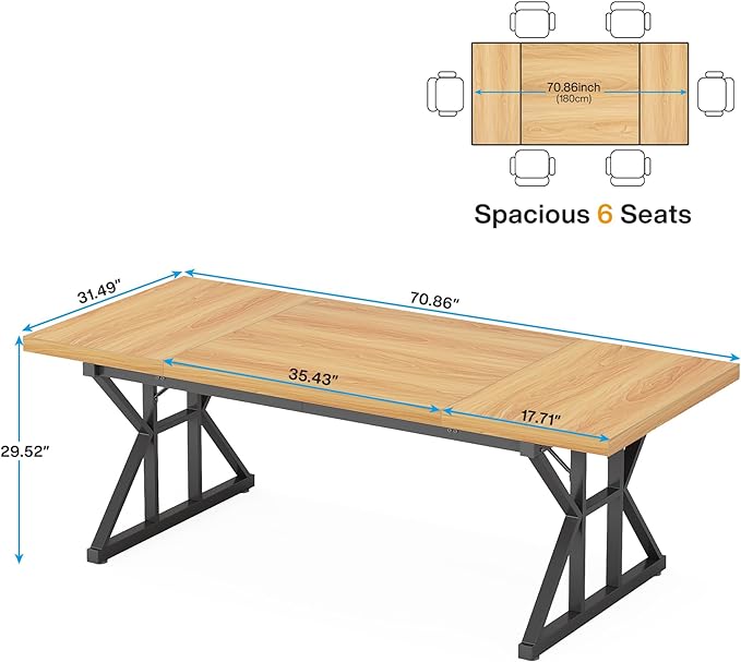 Tribesigns 70.8-Inch Executive Desk, Large Computer Office Desk Workstation, Modern Simple Style Laptop Desk Study Writing Table Business Furniture for Home Office (Light Walnut/Black, 70.8 Inch) - LeafyLoom