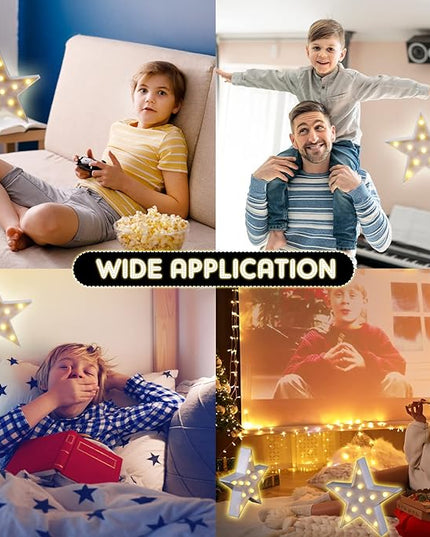 4 Pcs Star Plastic Night Light Battery Operated LED Marquee Star Sign Star Shaped Party Movie Theater Decor Room Wall Lamp for Kids Baby Child Girl Gifts, Birthday Party Christmas Home Bar (White) - LeafyLoom