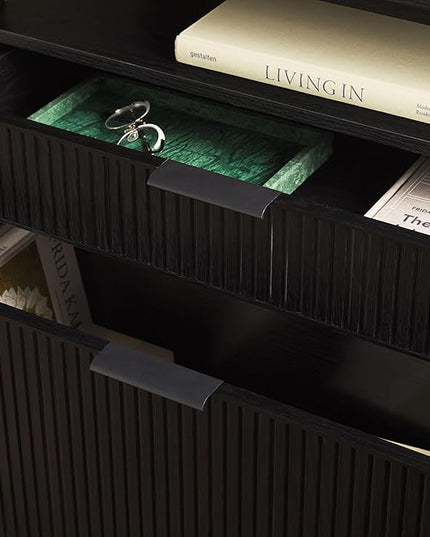 Walker Edison Modern Reeded 4-Shelf Bookshelf Bottom, 33 Inch, Two-Drawer Black - LeafyLoom