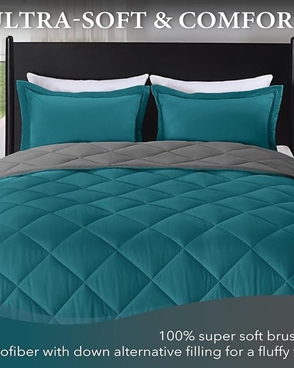 downluxe Twin Comforter Set - Ocean and Grey Twin Comforter, Soft Bedding Sets for All Seasons -2 Pieces - 1 Comforter (66"x92") and 1 Pillow Sham(20"x26") - LeafyLoom
