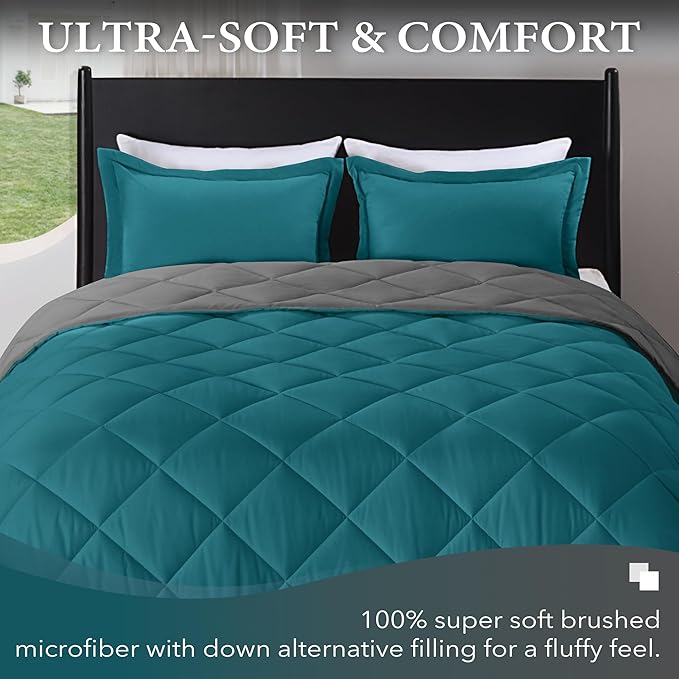 downluxe Twin Comforter Set - Ocean and Grey Twin Comforter, Soft Bedding Sets for All Seasons -2 Pieces - 1 Comforter (66"x92") and 1 Pillow Sham(20"x26") - LeafyLoom