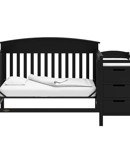 Graco Benton 4-in-1 Convertible Crib and Changer (Black) – GREENGUARD Gold Certified, Crib and Changing -Table Combo, Water-Resistant Changing Pad, Converts to Toddler Bed, Daybed & Full-Size Bed - LeafyLoom